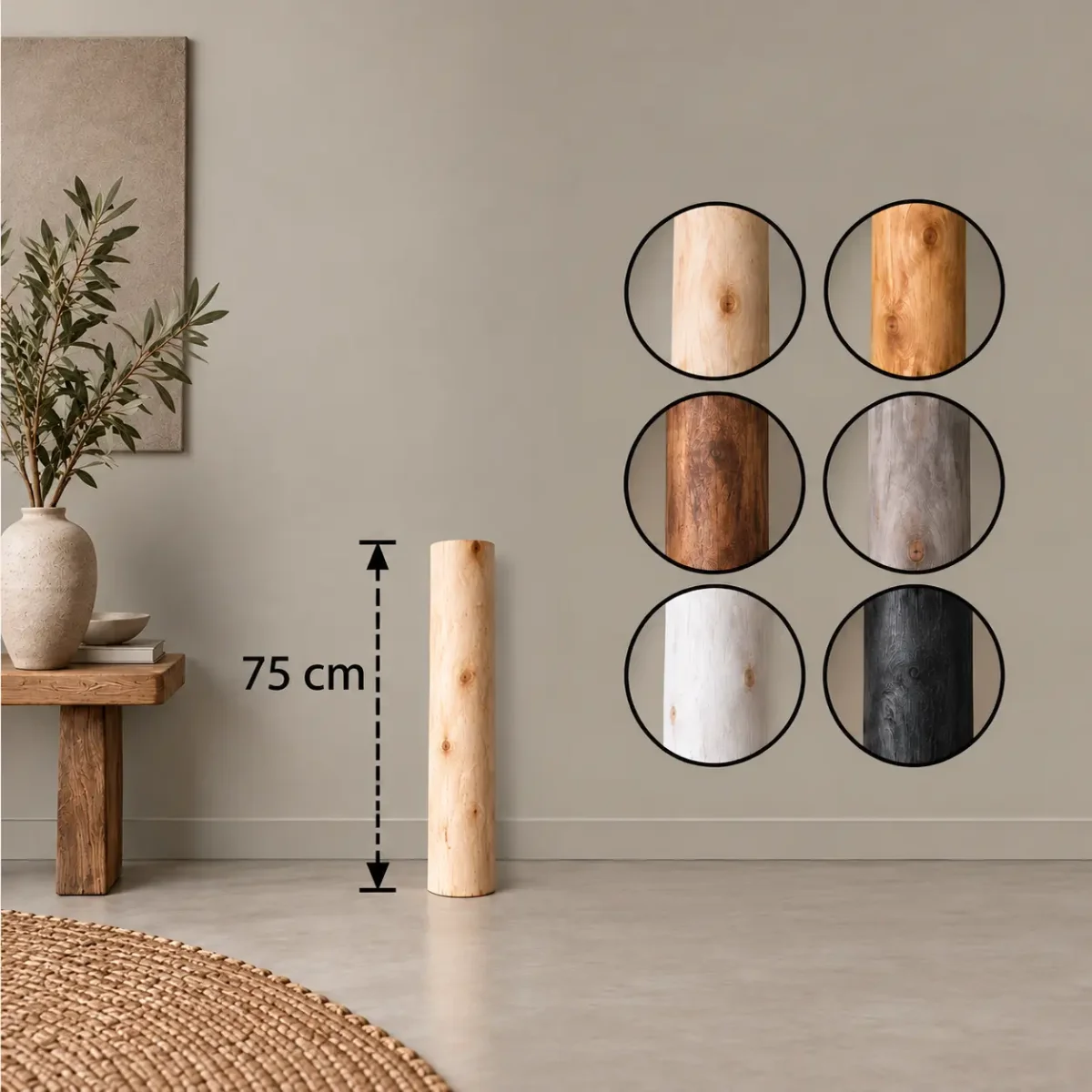Ontschorste stam met oliebehandeling naar keuze | 75 cm | Diverse diameters